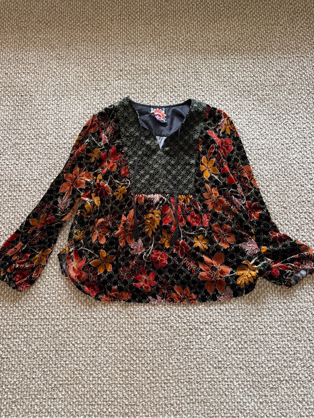 Johnny Was JASMOON FLORE VELVET CURVED HEM BLOUSE XL - Picture 4 of 7